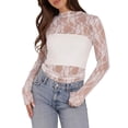 thumbnail image 2 of Dolkfu White Women'S Tops Lace Long Sleeve Crew Neck Pull-on Romance Fashion Solid Modern Blouses & Tops White,L, 2 of 5