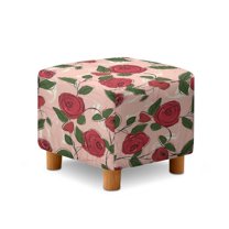 Jiueut Rose Print Square Ottoman Cover, Stretch Folding Storage Bench Ottoman Cover Footrest Stool Slipcover Footstool Protector with Elastic Bottom Valentine's Day Decor