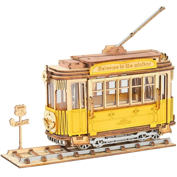 ROKR Puzzle en Bois Construction Modèle Kit Tramcar Kits de Puzzle pour Cadeau d'Anniversaire des Enfants