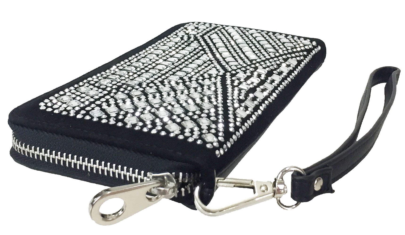 ZzFab Gem Wallet Matching Rhinestone Wallet for Sparkle Purse Black with Wristlet Strap