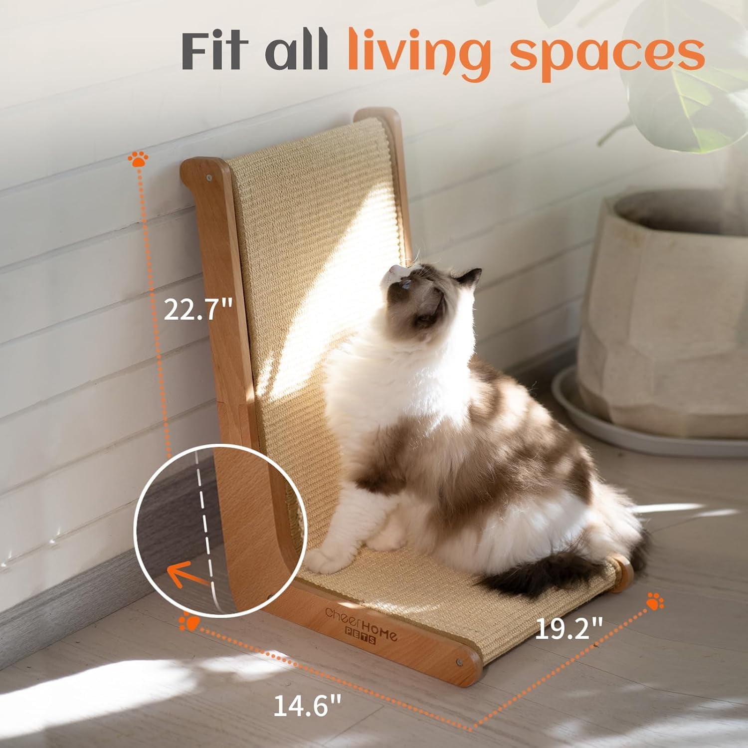 Large L-Shaped Sisal Cat Scratcher Vertical Scratching Post with Solid Wood Base for Indoor Cats