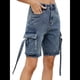thumbnail image 3 of Bermudas Holgadas Y2K para Mujer con Múltiples Bolsillos, Pierna , Hasta la Rodilla, Pantalones Cortos Vaqueros, Ropa de Calle. Azul XL, 3 of 9