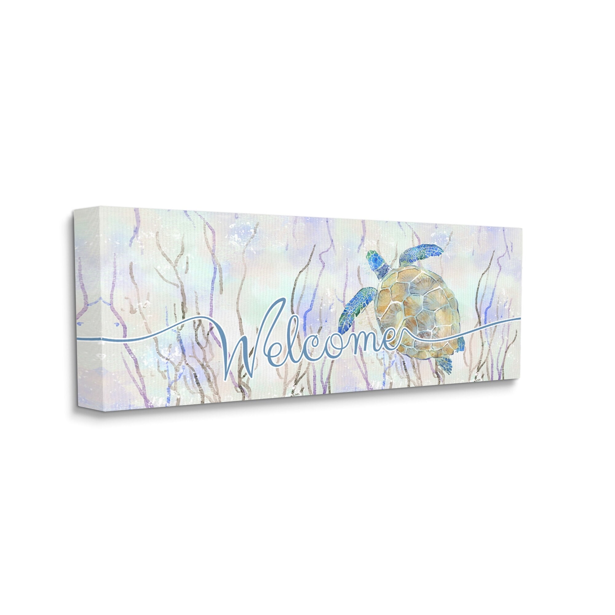 Stupell Industries Welcome Greeting Blue Tropical Sea Tortoise Waters , 30 x 13,Design by Ziwei Li