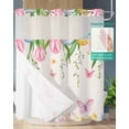 thumbnail image 2 of No Hook Shower Curtains with Snap in Liner, Spring Floral Easter Fabric Shower Curtain, Pastoral Pink Tulip Flowers Butterfly Double Layers & See-Through Top Window Bathroom Curtains 72''x72'', 2 of 6