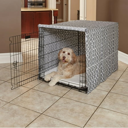 UPC: 0027773022787 | MidWest Dog Crate Cover Privacy Dog Crate Cover Fits MidWest Dog Crates Gray Geometric Pattern 48