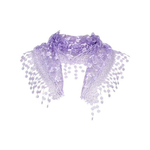 INSPIRE CHIC Chal de Encaje Mantilla de Tul, Cubierta Triangular para la Cabeza, Velo de Iglesia para Misa, Damas de Honor de Boda 51.2"x15.7" Púrpura Claro