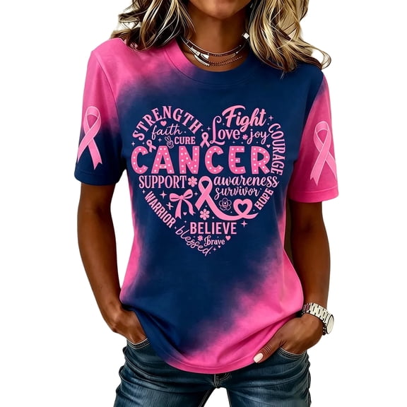 DORKASM Breast Cancer Shirts for Women Short Sleeve Hope Love Wings Tshirt Crew Neck Pink Ribbon Comfy Cancer Survivor Shirt Breast Cancer Awareness Travel Tops Royal Blue 2XL