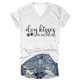 thumbnail image 1 of Camiseta de Manga Corta con Cuello en V Impresa Por la Carta de las Mujeres, 95% Poliéster 5% Spandex Vintage Top Ligero para Diario, Fiesta Y Primavera, 1 of 6