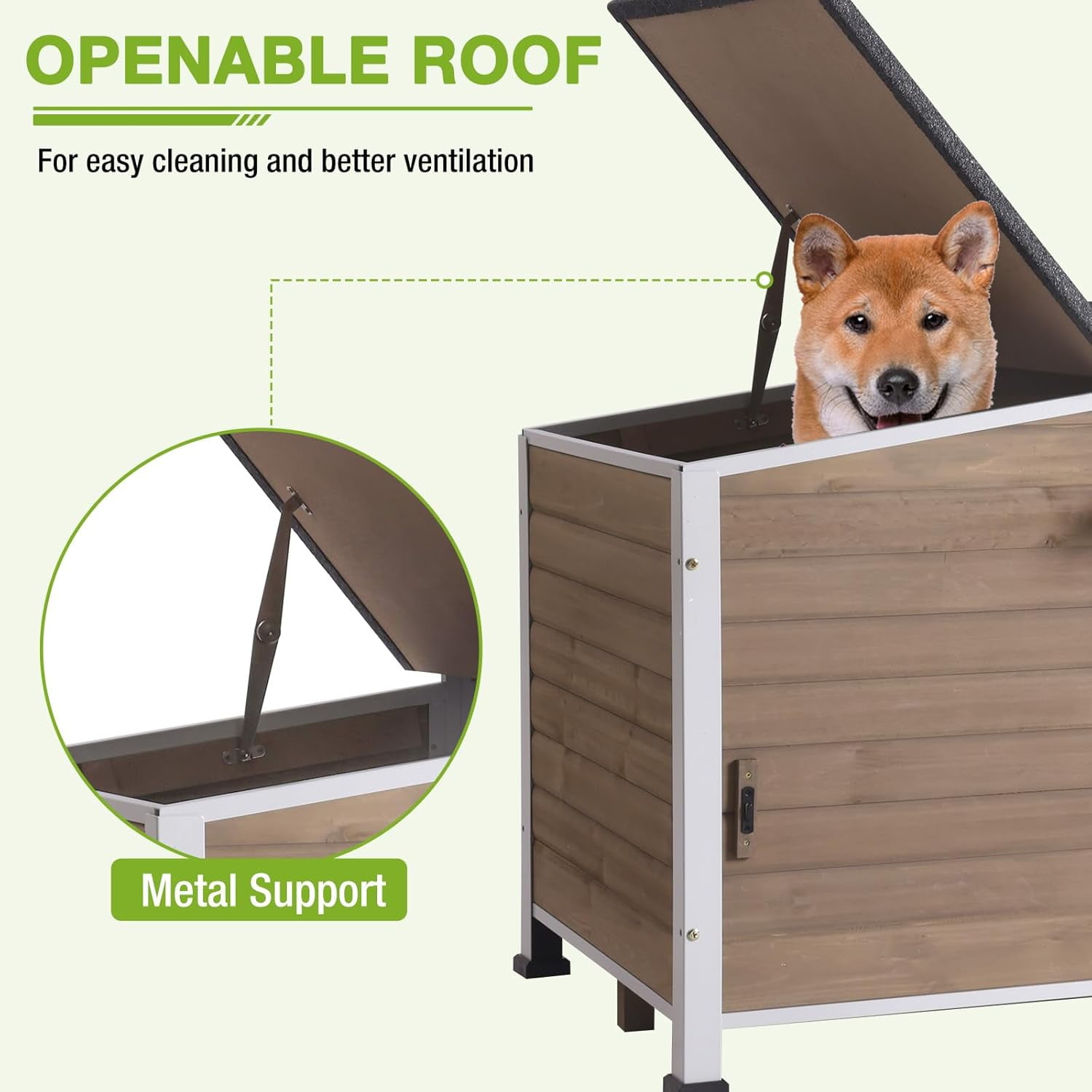 Aivituvin Heated Dog House Outdoor with Heating Pad and Insulated Liner, Wooden Dog Kennel with Anti-Chewing Metal Frame, Weatherproof Dog Shelter with Bowls for Outdoor or Indoor Use (Light Brown)