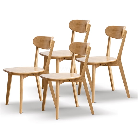 Set of 4 Solid Oak Wood Dining Chairs, FAS Grade Natural Wood Kitchen Chairs with Curved Backrest for Comfortable Seating