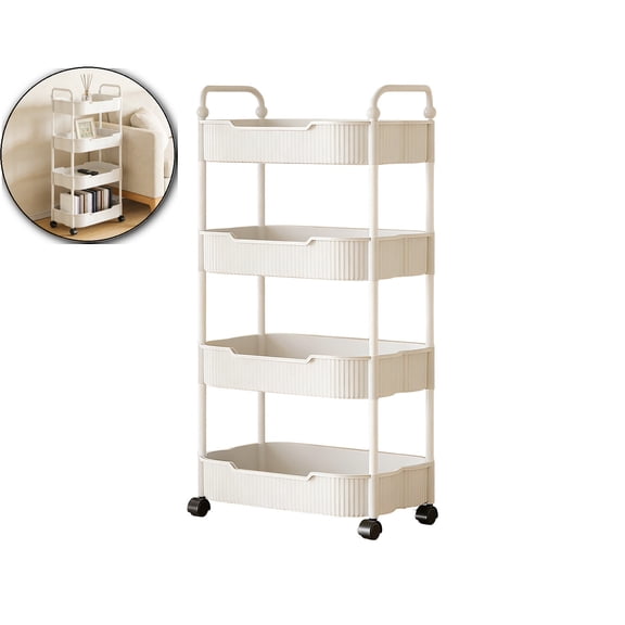 4-Tier Acrylic Rolling Storage Cart, Rolling Utility Cart, Kitchen Storage Cart with Wheels for Bathroom, Living Room, Kithcen, Office Storage and Organization