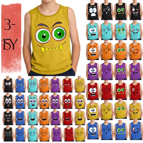 Sleeveless Tank Top for Kids Cute Face Print Crewneck Funny Top Daily Summer Active Play Casual Novelty Wear for Teen
