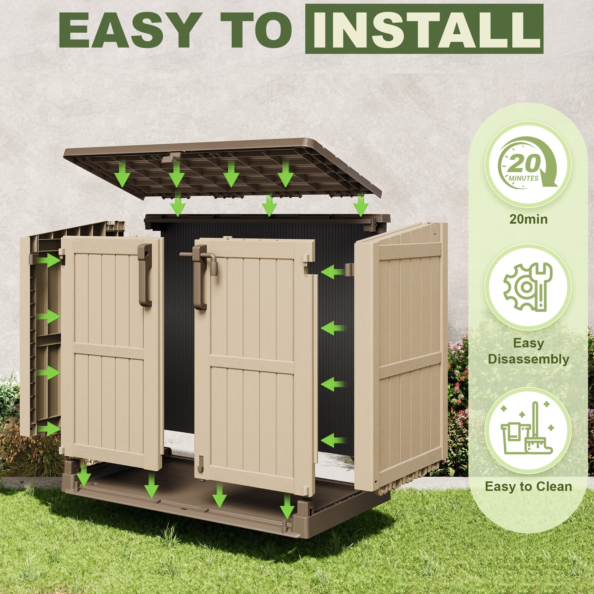 Bifanuo Outdoor Resin Storage Shed 36 Cu.ft Garden Storage Extra Large Capacity Weather Resistant Storage Box, Lockable Resin Waterproof Shed for Bike, Lawnmowe, Garden Tools