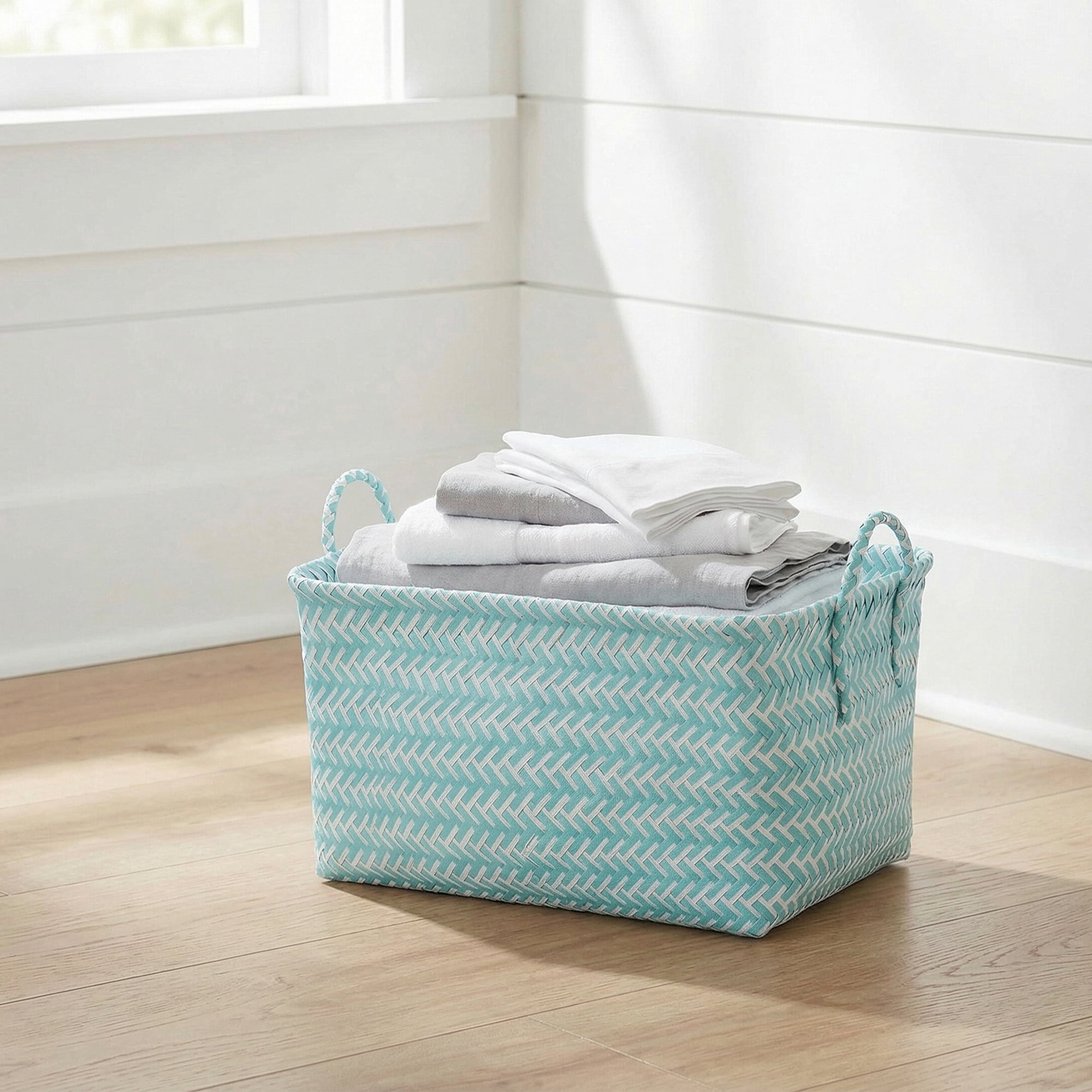 Unique Bargains Wicker Shelf Closet Storage Bin for Blankets Blue 17.7" x 13.8" x 9.8"