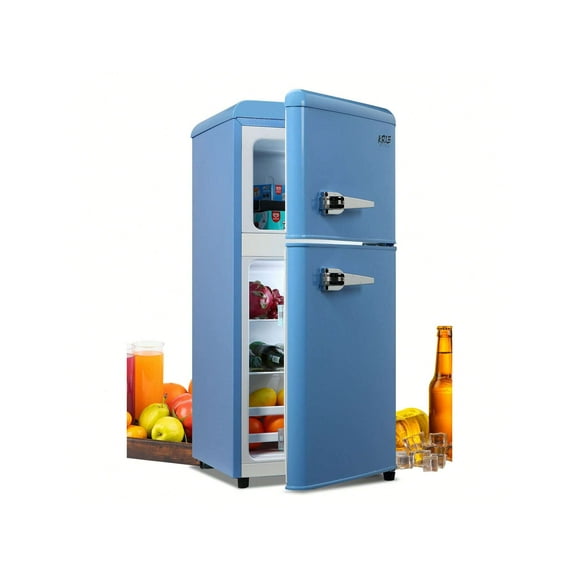 KRIB BLING 3.5 Cu.ft Compact Refrigerator, Mini Fridge with Freezer, Retro Design Small Drink Chiller with 2 Door Adjustable Mechanical Thermostat for