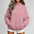 thumbnail image 4 of Long Sleeves Pullover Casual Fall Fashion Women Casual Loose Stand Collar Long Sleeve Pullover Solid Blouse Sweatshirt Tops With Pocket Pink S, 4 of 8