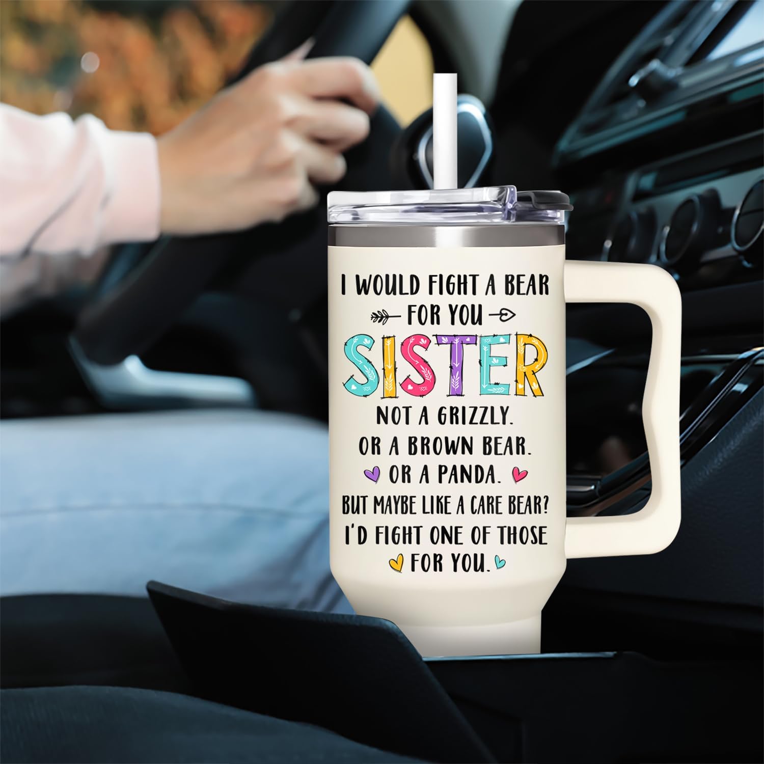 Sisters Gifts From Sister - Birthday Gifts From Sister, Best Friends, Bestie - Christmas, Mothers Day Gift For Women - Gift For Sisters in law - Funny 40Oz Tumbler With Handle & Straw