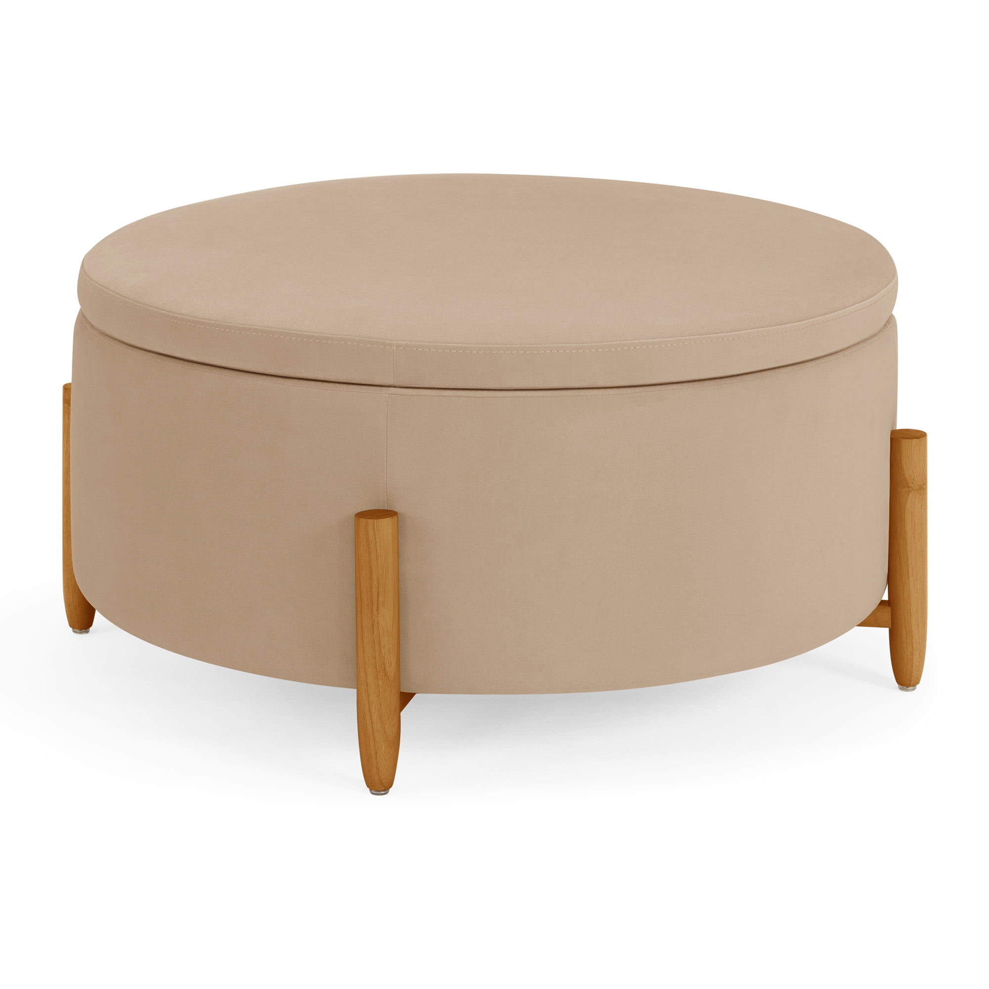 Better Homes & Gardens Springwood Round Storage Ottoman, Beige Velvet
