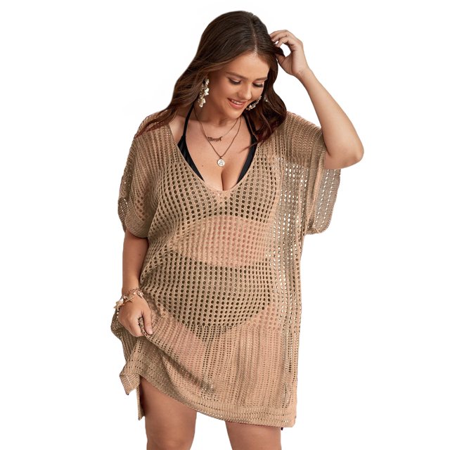 Vestido de baño con capucha SOLY HUX para mujer, talla grande 2XL, color albaricoque