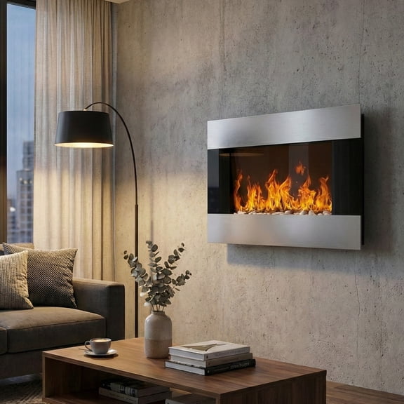 Northwest Electric Fireplace, Wall Mount & Remote -Stainless Steel