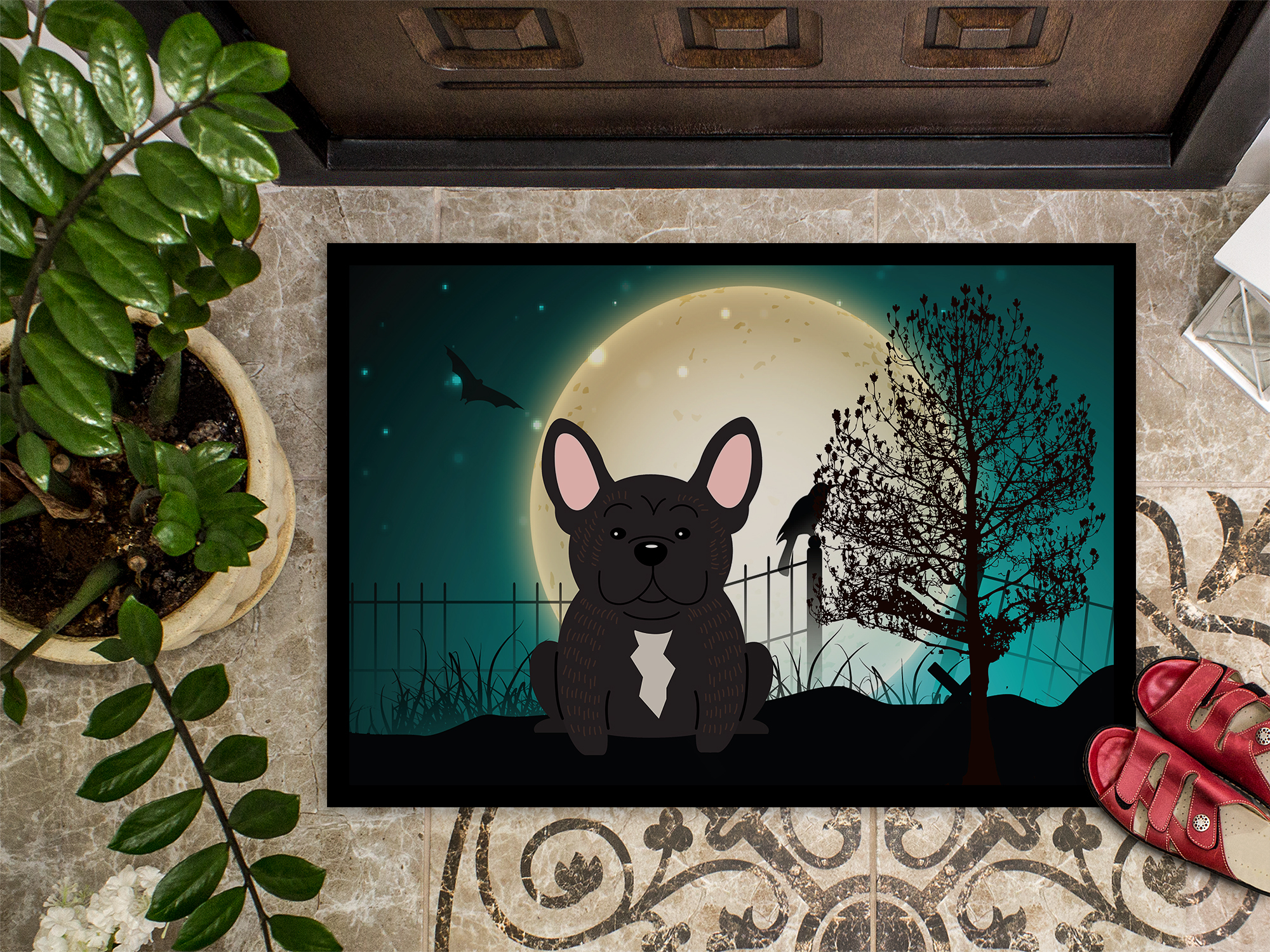 Carolines Treasures BB2199JMAT Halloween Scary French Bulldog Brindle Indoor or Outdoor Mat, 24 x 0.25 x 36 in.