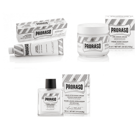 Proraso for Sensitive Skin Set: Pre-shave Cream 3.6oz + Shave Cream 5.2oz + Aftershave Balm 3.4oz + Schick Slim Twin ST for Sensitive Skin