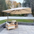 thumbnail image 3 of PURPLE LEAF 10 × 10 FT Patio Umbrella, Outdoor Cantilever Umbrella with Champagne Post, Hanging Offset Umbrella for Pool, Deck Garden, Beige, 3 of 14