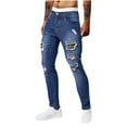 thumbnail image 3 of QATAINLAV Men's Casual Ripped Jeans Distressed Slim Fit Tapered Leg Denim Trousers Solid Color Pants with Pockets, Blue, S, 3 of 10