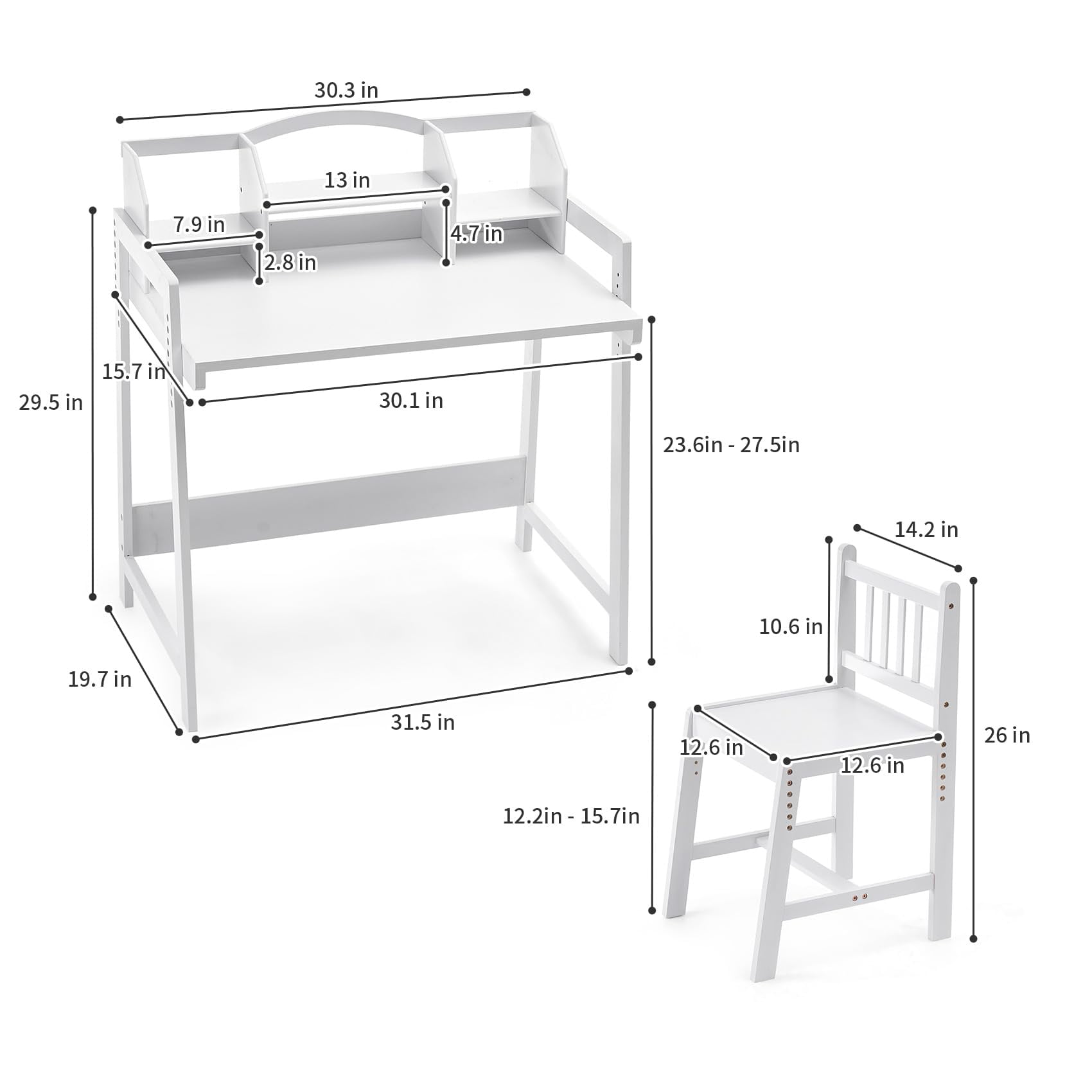 UNICOO® Height Adjustable Bamboo Kids Desk and Chair Set - Ergonomic Kid Desk and Chair Set for Study, Writing, and Homework - Durable and Eco-Friendly Kids' Desks for Home and School (White 01)