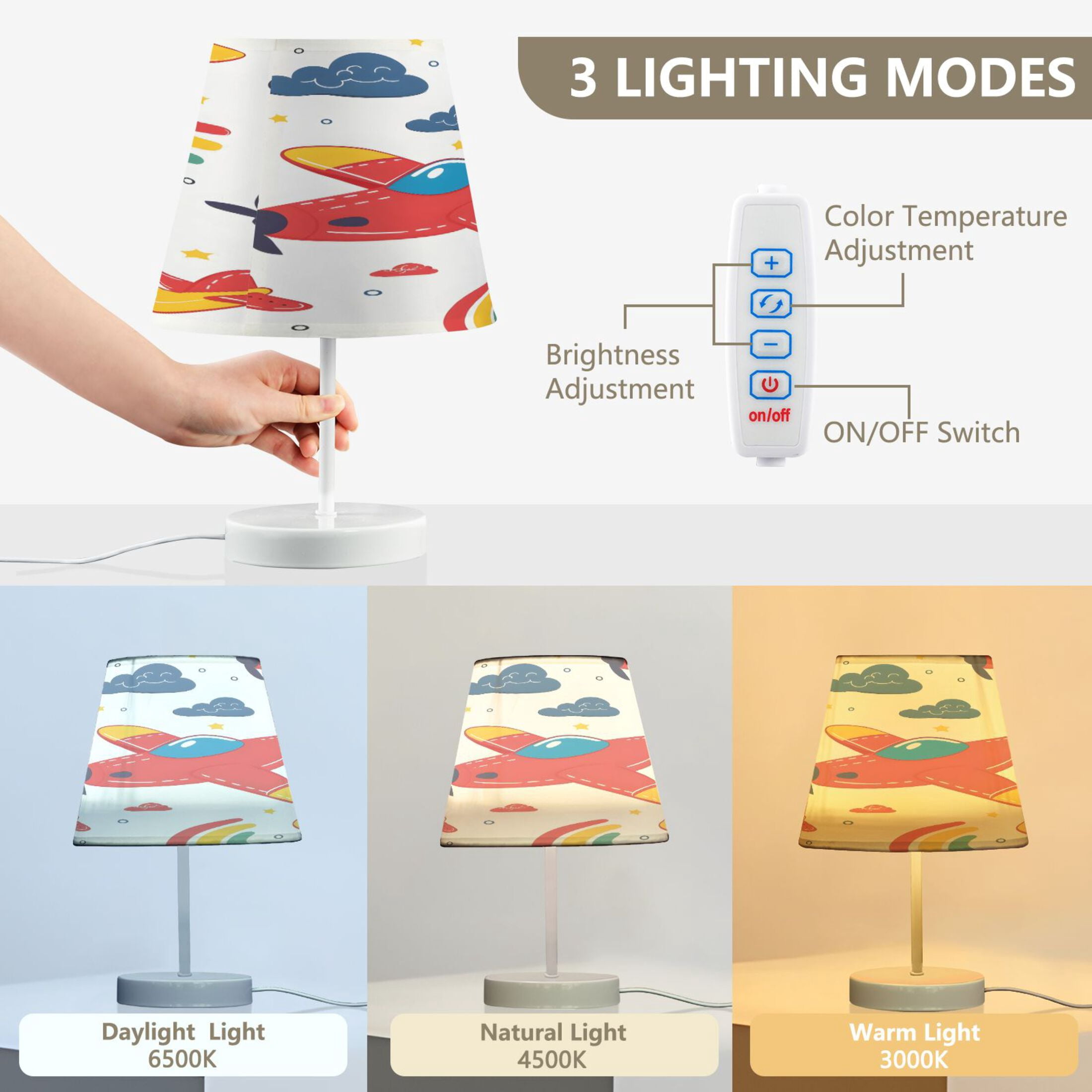 Cartoon Airplane Desk Lamp LED Table Nightstand Lamps with 3 Color Temperatures for Home Bedroom Living Room Decor 8x12