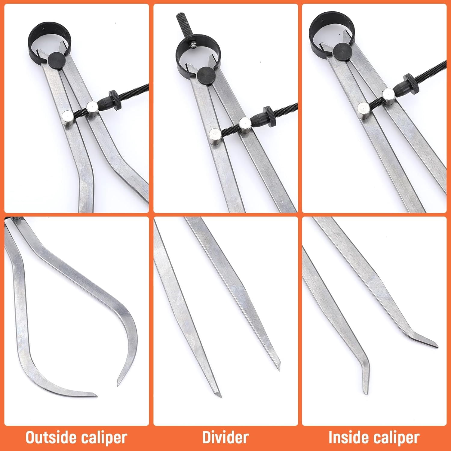 3 Pcs 8 Inch Long Spring Caliper Set, Carbon Steel Outside Divider Caliper Compass, Calipers Measuring Tool for Wood Turning Lathe Projects