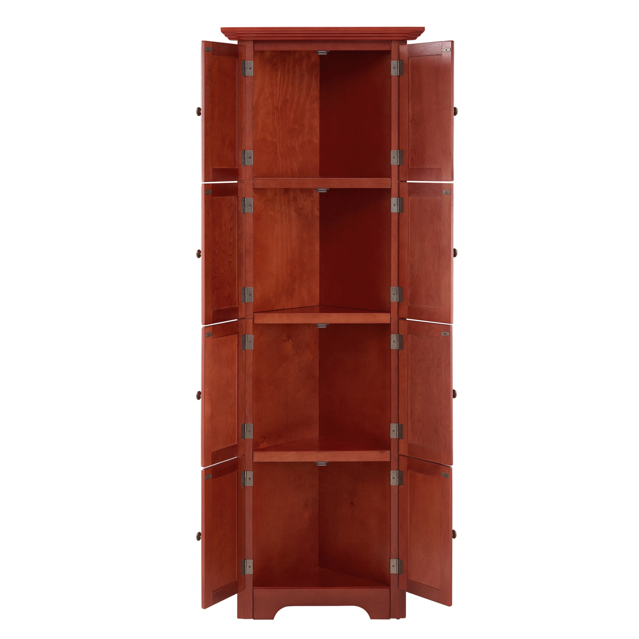 Noble House Willow 72" Corner Pantry Cabinet, 4-Tier Tall Kitchen Storage Bookshelf with Soft Close Doors, Cherry