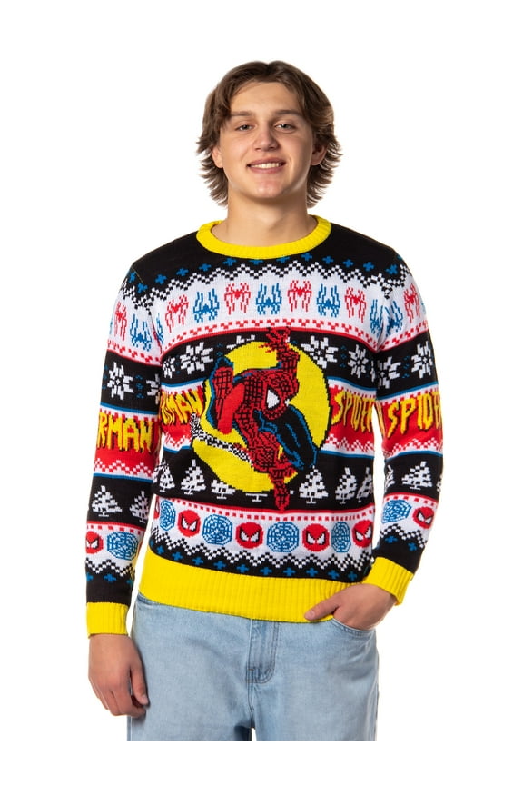 Disney Marvel Men's Spider-Man Spidey Jump Adult Ugly Christmas Pullover Sweater