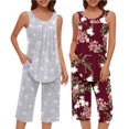 thumbnail image 1 of Conjunto de Ropa de Salón para Mujer, Ropa de Dormir con Cuello en V Impresión de Manga Corta Blusa Y Pantalones Cortos con Cintura Elástica Hecha de Poliéster, Blusas para Mujeres Casual, 1 of 8
