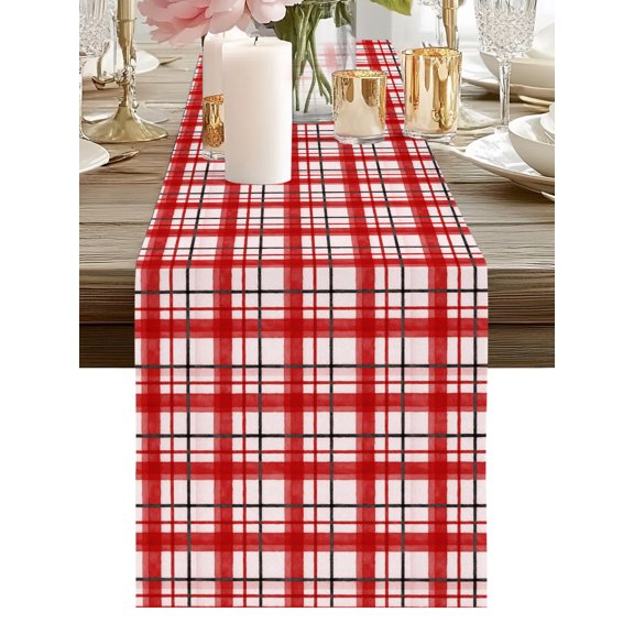 Table Runner Red Checked Plaid Table Runners Crossing Weave Lines Cotton Linen Dresser Scarf Kitchen Dining Table Decor for Holiday Party Home Decor 13x36 Inch