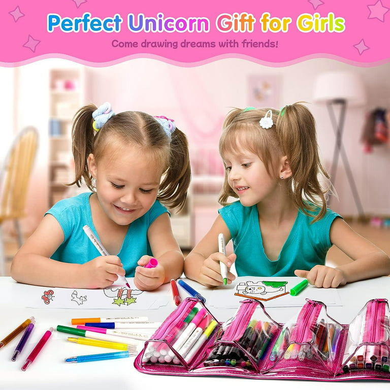 EAPHANT Unicorns Birthday Gifts for 5 6 7 8 Year Old Girl Fruit Scented  Markers Set with Cute Unicorn Pencil Case and Coloring Books For Little