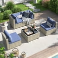 thumbnail image 5 of UDPATIO 5 Pieces Outdoor Patio Furniture Set with 44" Fire Pit Table, Outdoor Wicker Patio Conversation Set with Cushions for Backyard, Porch, Garden(Haze Blue), 5 of 5