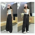 thumbnail image 4 of Kovlvoll Child Teen Girls Cargo Pants Wide Leg Drawstring Elastic Waist Loose Lightweight Casual Thin Pant with Pockets, 4 of 7