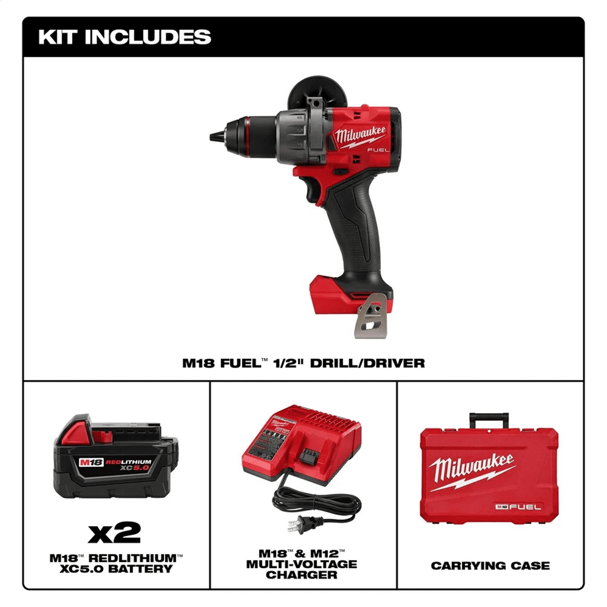 Milwaukee M18 18V, 5.0Ah 1/2 in Cordless Drill Driver, 2000 RPM