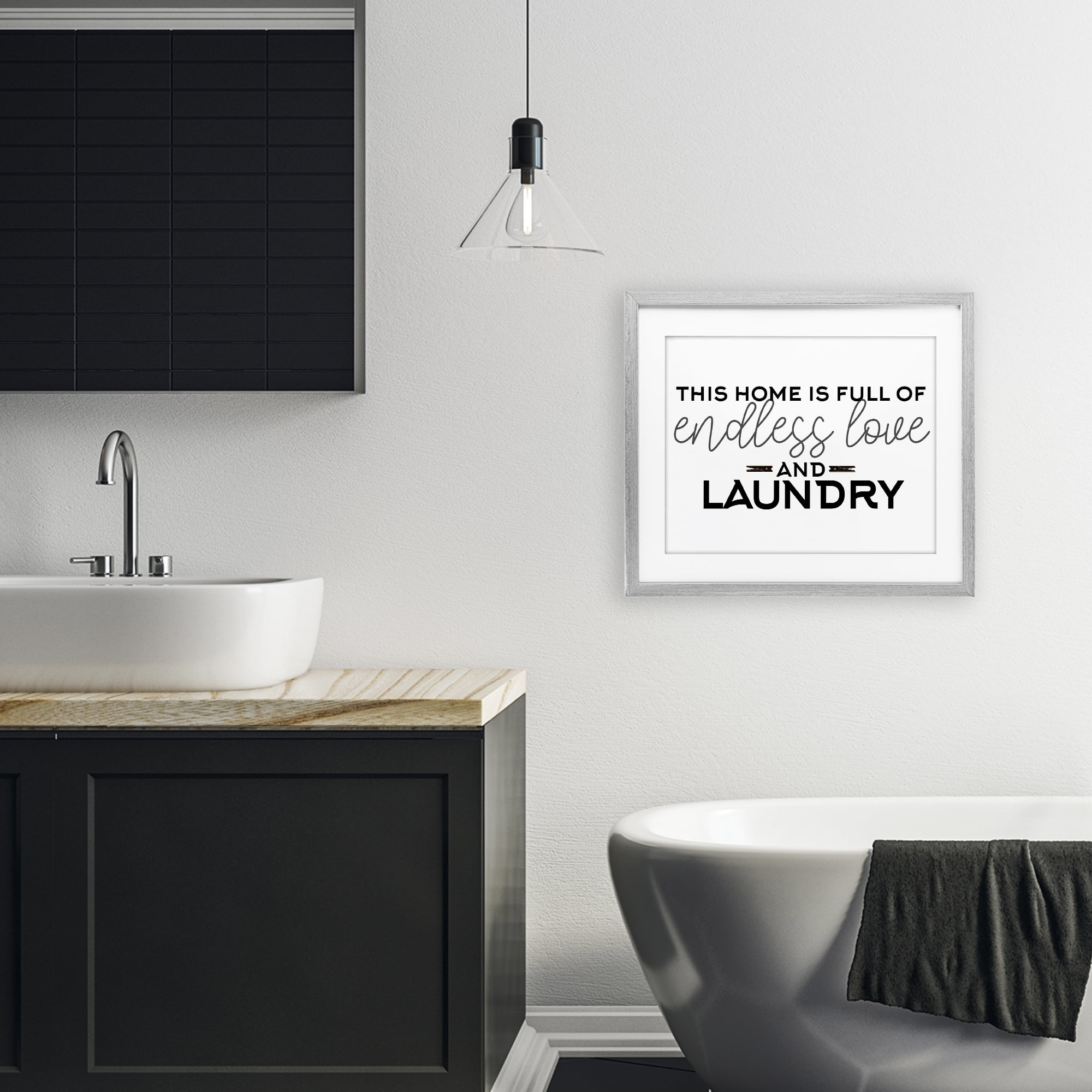 Endless Love & Laundry Minimal Gray Framed Print Under Glass, design by Kim Allen