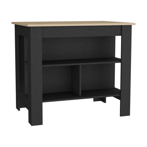Nmkwnr Kitchen Island with 3 Open Shelf, Perfect for Living Room, Dining Room, Kitchen, Black   Light Brown