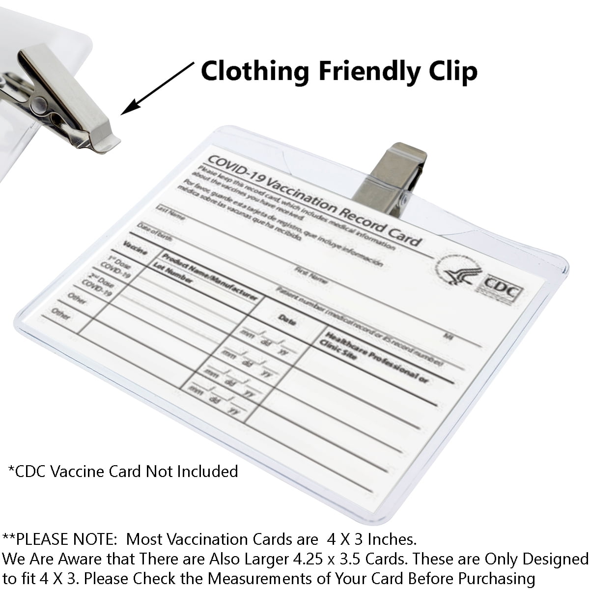Download 2 Pack Heavy Duty Vaccination Card Record Holder 4 X 3 With Clip Clear Vinyl Plastic W Clothing Friendly Metal Bulldog 4x3 Horizontal Protector Sleeve For Cdc Immunization Badge