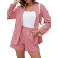 thumbnail image 2 of 2 Piece Women's Open Front Long Sleeve Blazer & Solid Shorts Pants Suit Sets, 2 of 6