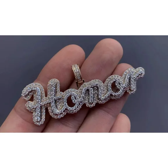 3.40Ct Round Cut Lab-Created Diamond Custom Name Pendant 14k Yellow Gold Plated