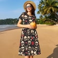 thumbnail image 4 of Rocae rock record Skull for Dresses Summer Casual Ruffle Short Sleeve Cute Crew Neck Flowy Dress with Pockets, 4 of 6