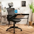 thumbnail image 2 of Costway Mesh Back Adjustable Swivel Office Chair w/ Flip up Arms Leather Seat, 2 of 12