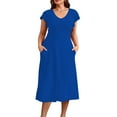 thumbnail image 2 of Royal Blue Plain for Women Fall Summer Short Sleeve Crewneck Lace Spandex Long Midi Knee Length Long Dress Womens 2025 Clothing Regular Fit Country Concert S, 2 of 7