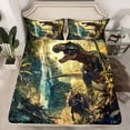 thumbnail image 2 of Dinosaur Bed Sheets Set Dinosaurios King Sheet Set ,Tropical Jungle Wild Animals Sheets Triceratops Dino Bedding Set,Palm Trees Reptile Room Decor, 2 of 5