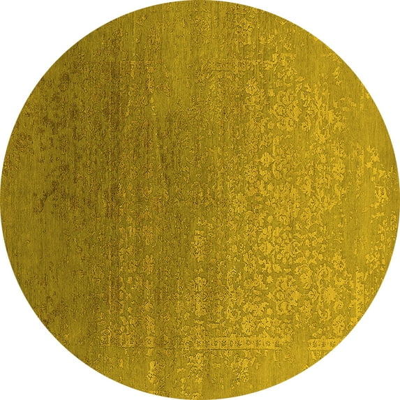 Ahgly Company Indoor Round Oriental Yellow Industrial Area Rugs, 8' Round
