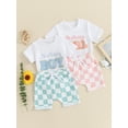 thumbnail image 4 of Toddler Baby Birthday Outfit Letter Embroidery Short Sleeve T-Shirt with Checkerboard Shorts 2 Pcs Set for Boy Girl, 4 of 10